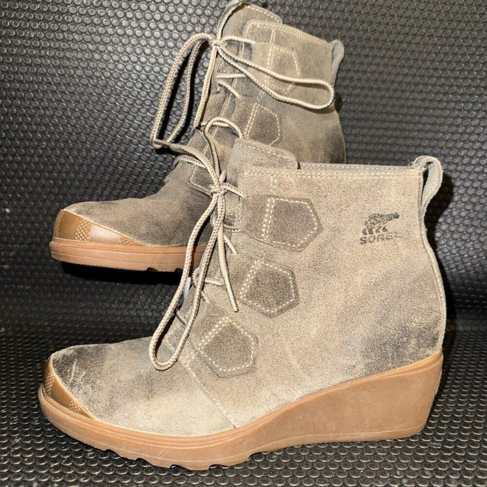 SOREL Toronto Boot Olive Suede Lace Up Wedge Ankle Booties Women’s Size 6.5